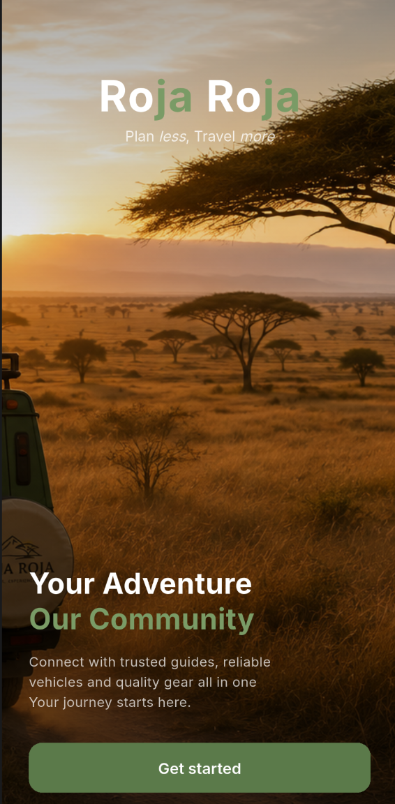 The Roja Roja app welcome screen